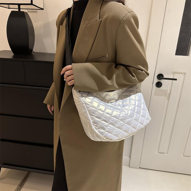 Fashion Nylon Padded Handbags Female Large Capacity Top-Handle Bags Solid Color Crossbody Bags Winter Down Women Shoulder Bags