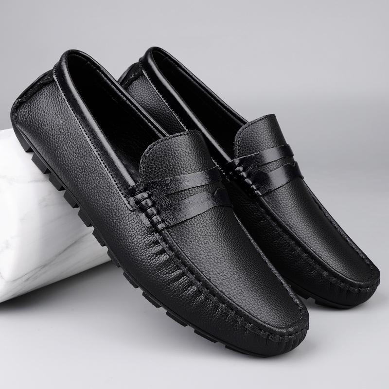 

Fashion Fashion Brand Men s Breathable Cowhide Casual Loafers for Spring 2025 New Comfortable Round Toe Soft Soled Bean Shoes for Men 38 чёрный