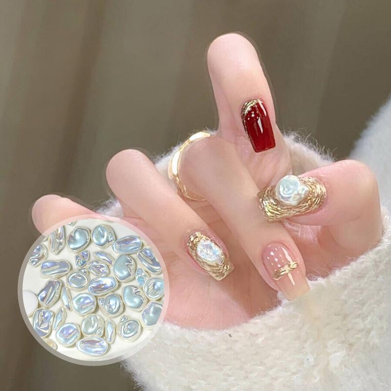 10pcs 3d Charms Baroque-Style Imitation Pearl Shell Nail Art Textured Irregular Aurora Pearls Mix Set for Nail Art Decoration
