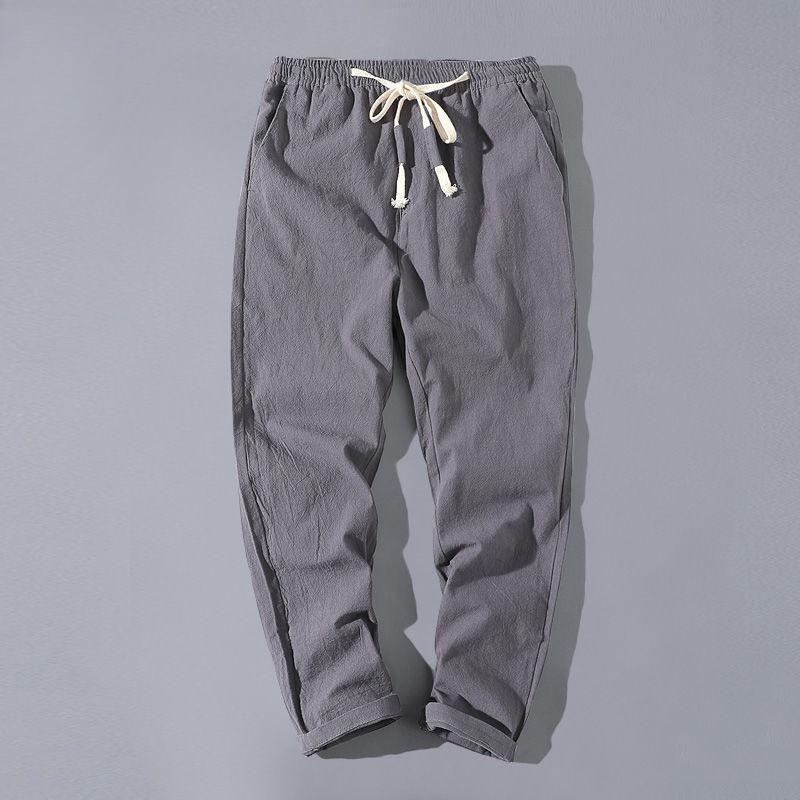Men's Summer Cotton-Linen Cropped Pants - Loose Straight-Fit, Lightweight Casual Trousers