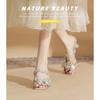 7318 high-heeled slippers women's stiletto 2025 new crystal-heeled cool slippers rhinestone sandals with bow.