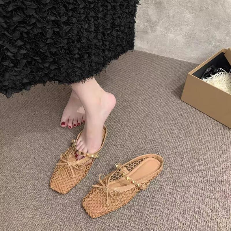 Fashion Low Heel Fishing Net Woven Sandals Women Summer Hollow Soft Sole Comfortable Niche Beach Baotou Roman Half Slippers