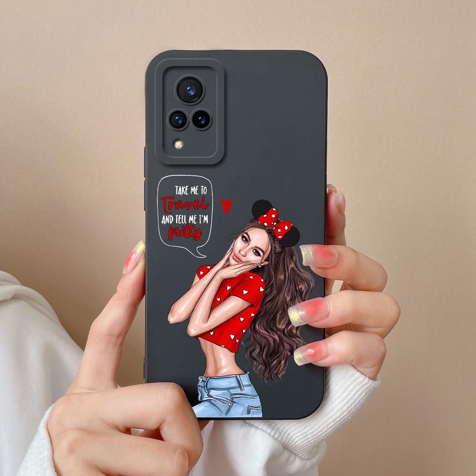 Phone Case For VIVO V21 4G 5G Cute Sweet Girls Cartoons High-quality Liquid Silicone Coque For VIVO V21 4G 5G New Design Funda