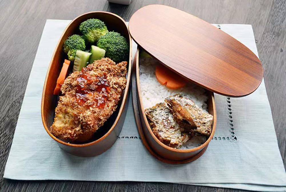 Magewappa Bento Box, Two-Tier, 1000ml Capacity, Lightweight, Drawstring Bag, Wooden Spoon and Chopsticks Included, Large Capacity, Natural Lacquer