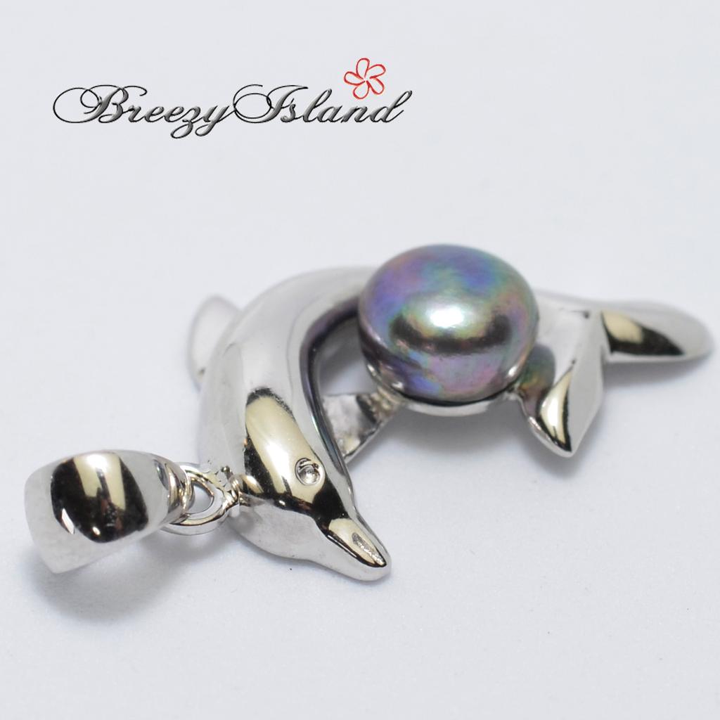 [BreezyIsland] Hawaiian Jewelry Pendant Top Dolphin Freshwater Pearl Sterling Silver 925