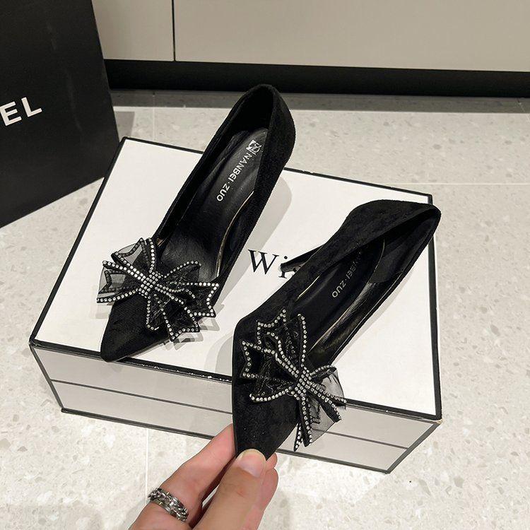 

34-43 high heels large size 41-42 bow stiletto design sense niche temperament fairy wedding shoes two wear single shoes 34