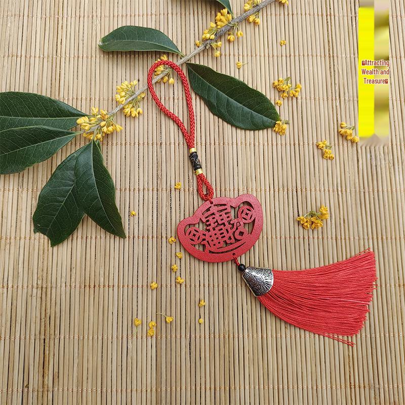Wooden Tassel Keychain Ornament for Spring Festival - Car Hanging Decoration for Wealth & Prosperity