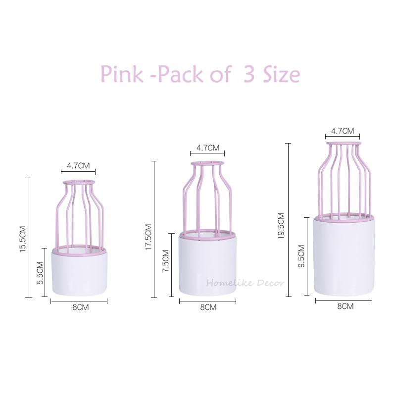 

Набор из 3 белых ваз с розовой железной полкой, ваза для цветов для выращивания в воде, домашняя декоративная керамическая ваза без отверстия розовый
