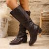 Vintage Cross Belt Buckle Mid-heel Knight Boots Women's New Fall 2025 Plus-size High Boots