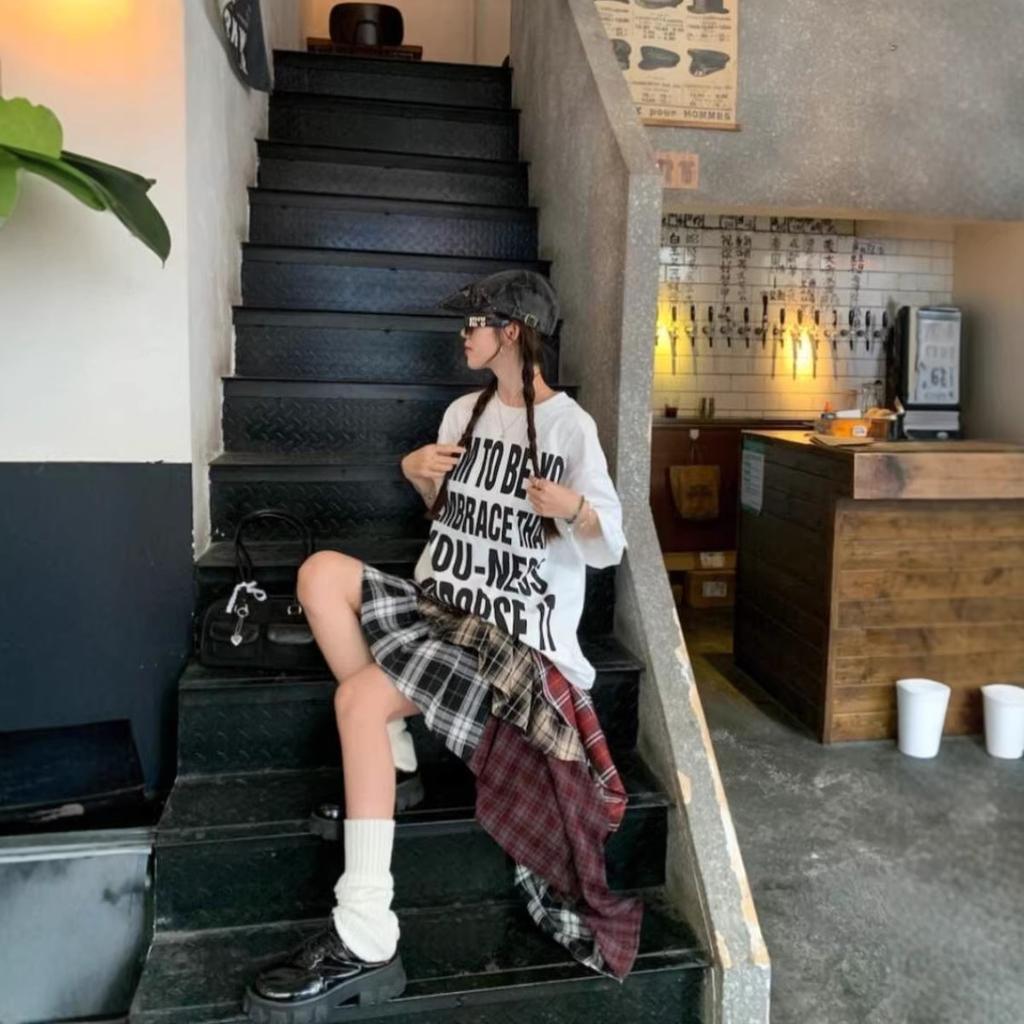 American Retro Letter Printing Pure Cotton Short-sleeved T-shirt Women's Large Size Fat MM Loose Street Tide Brand Half-sleeved Top