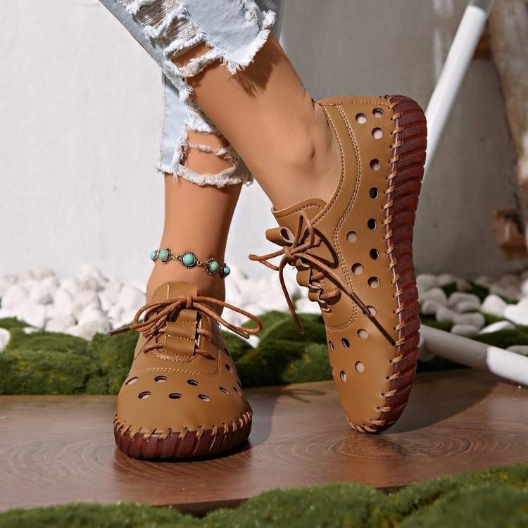 

Women s shoes hollow lace-up hole shoes new flat-soled sewn thick-soled single shoes 43 коричневый
