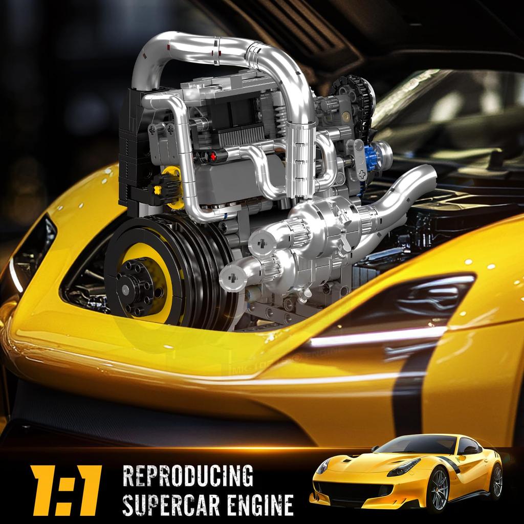 Mould King 10215 Engine Building Blocks Set, Adult Sports Car Engine with Box and Motor, Construction STEM Toy for Kids and Men (739 Pieces)