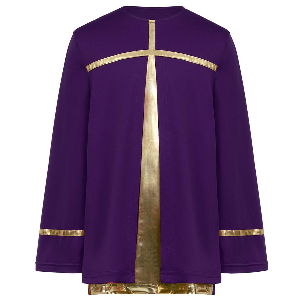 Boys Liturgical Dance Costume Long Sleeve Metallic Color Block Patchwork Top Dancewear