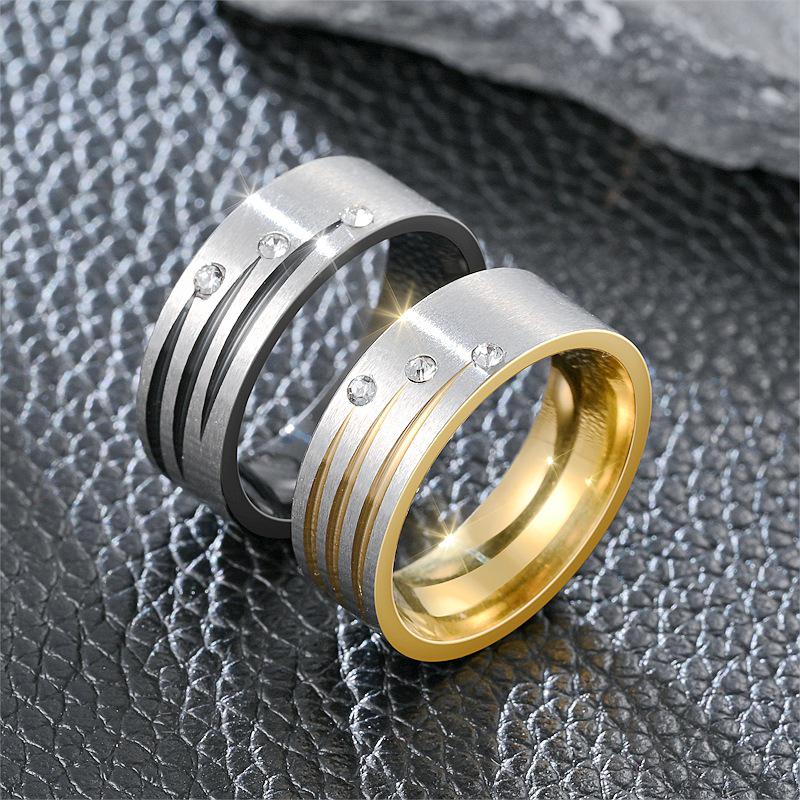 

European & American Trendy Titanium Steel Diamond Couple Ring Size 8 золотой