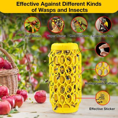 Wasp Traps Eco-Friendly Bright Color Strong Stickiness Easy To Install Indoor/Outdoor Hanging Paper Wasps Bee Traps Catcher