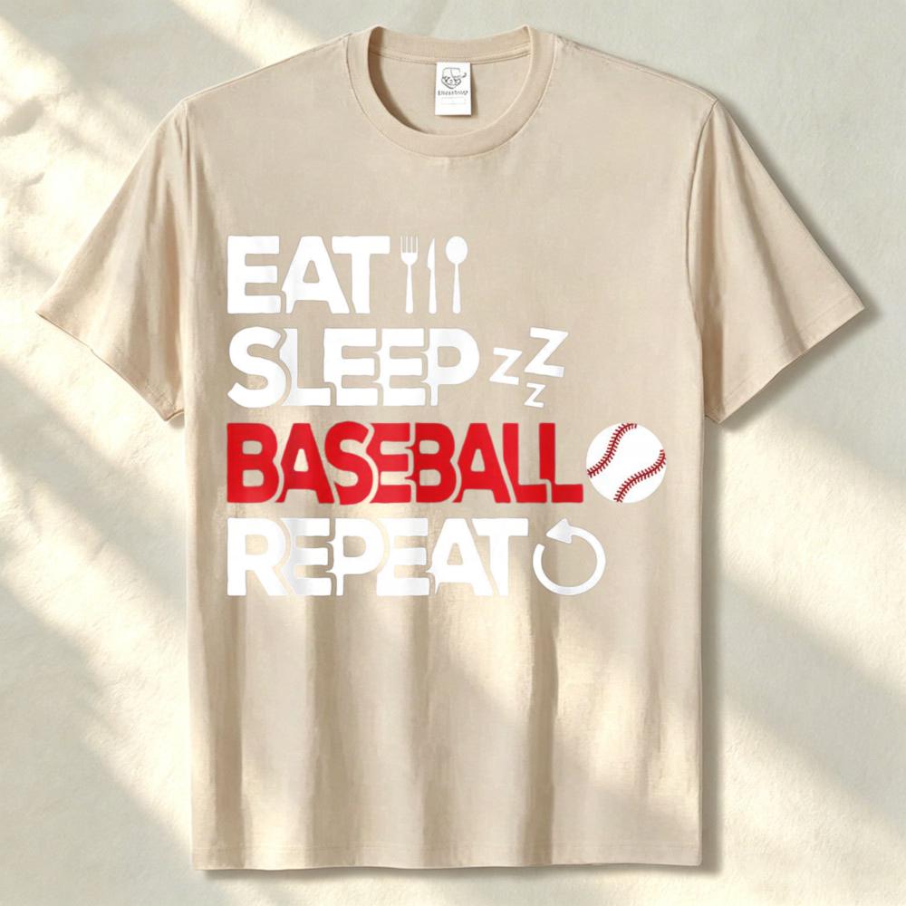 Eat Sleep Baseball Repeat Sport Quote Graphic T Shirt Unisex Cotton Baseball Player Fan Casual Short Sleeve Athletic Daily Tops