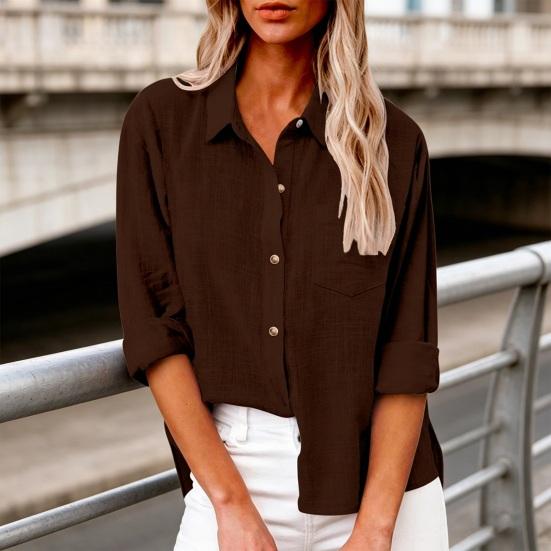 Women Shirt Lapel Long Sleeve Single Breasted Shirt Tops Pure Color Loose Fit Casual Shirt Work Party Daily Wear