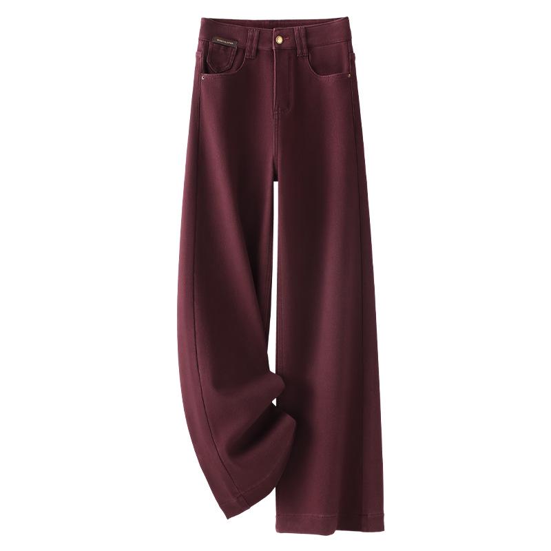 

Ancola Красные Женские Джинсы с Флисовой Подкладкой, с Высокой Посадкой, Свободного Кроя - Осень/Зима 2024, Утягивающие Брюки Широкие от Бедра 4XL