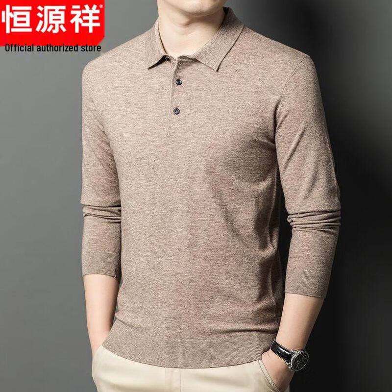 Hengyuanxiang Men's Thickened Polo Collar Long-Sleeve Knit T-Shirt