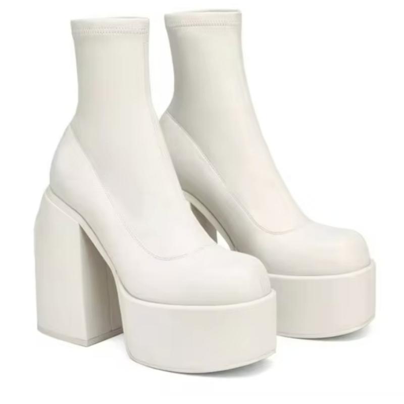 Женские ботильоны Ботинки на платформе Модные вязаные женские ботинки Осенние повседневные ботинки на толстом каблуке Новые сексуальные ботинки на высоком каблуке Botas Mujer 43