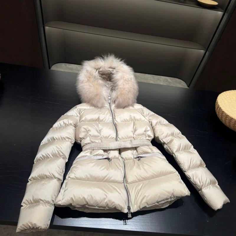 Womens Slim Fit Down Coat With Fox Fur Collar Cotton-Linen Blend 85% Goose Street Style Winter Jacket
