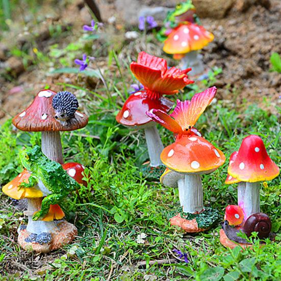 

Грибной орнамент ручной работы миниатюры грибов декоративный неувядающий сказочный сад для патио
