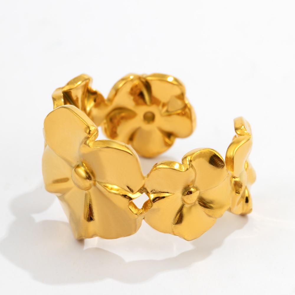 Stainless Steel Geometric Flower Leaves Rings for Women Men Classic Waterproof No Fade Splicing Opening Ring Jewelry Accessories