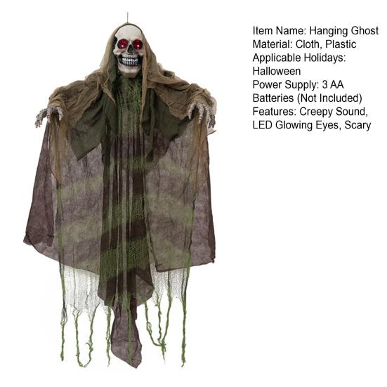 Decorazioni fantasma da appendere per Halloween Decorazione animatronica, Falciatore attivato dal suono con LED Mani di morto realistiche Occhi luminosi