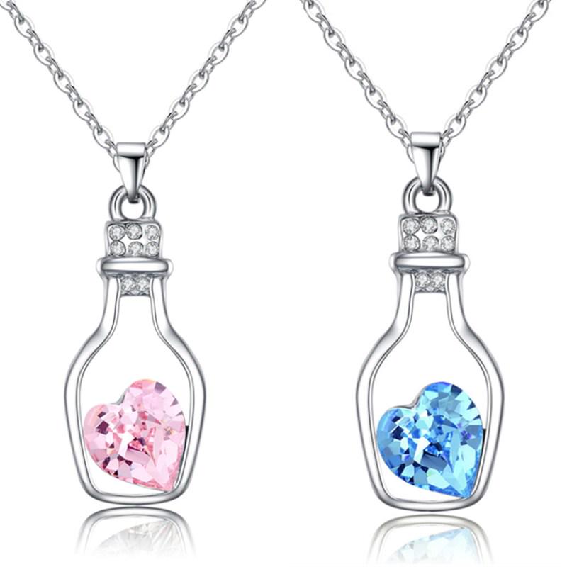 1Pcs Trendy Chains Necklace Popular Love Drift Bottles Pendant Necklace Heart Crystal Pendants Colar Fashion Jewelry NB712