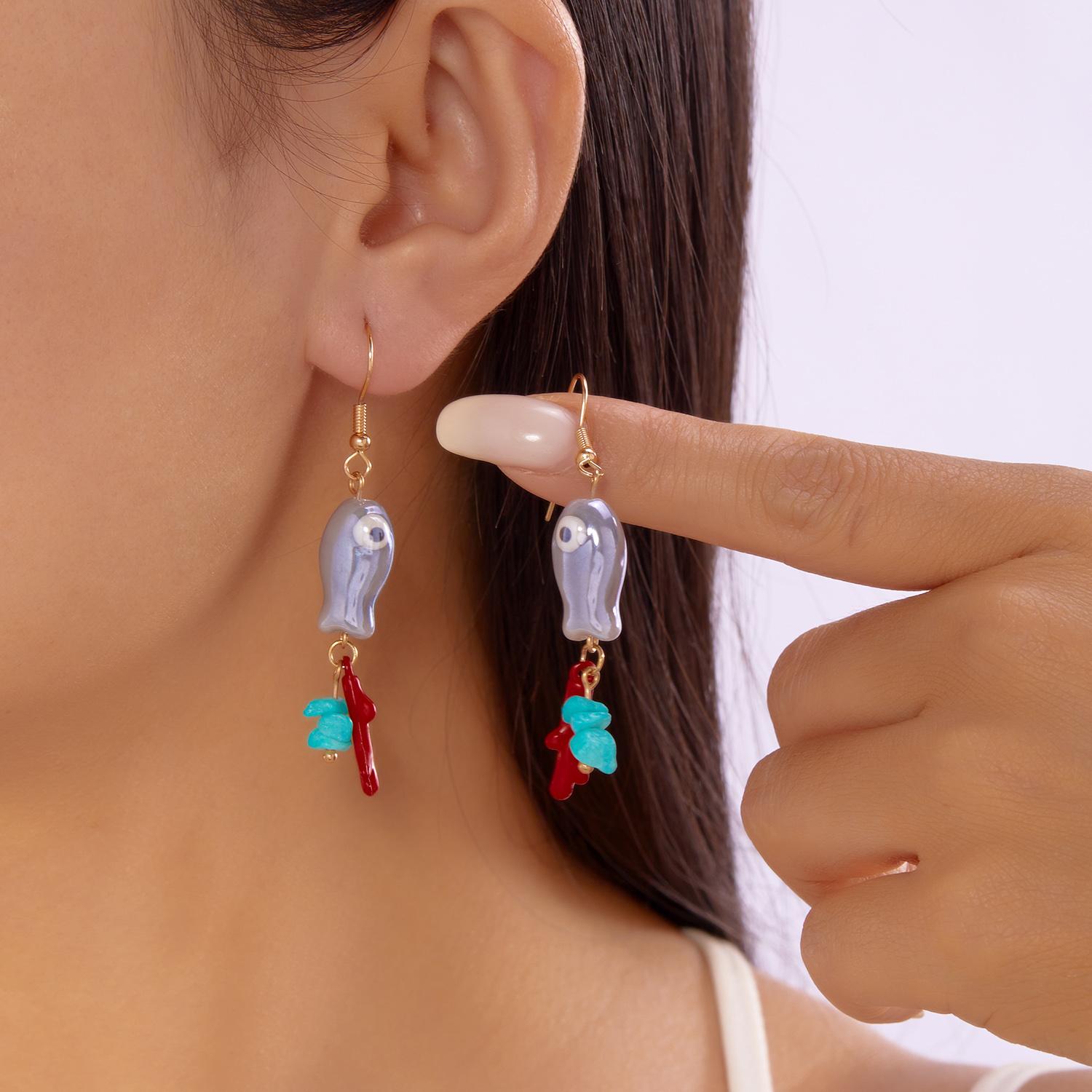 

Bohemia Cute Simulation Goldfish Earrings for Women Girls Colored Irregular Stone Starfish Earring Summer Beach Party Jewelry