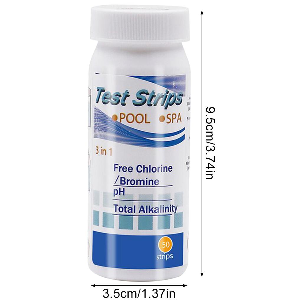 3-In-1 Pool Water Test Strips PH Chlorine Alkalinity Bromine Hardness Hot Spring Water Testing 50 Strips Per Bottle
