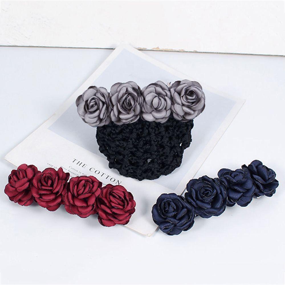Bun Net Bank Staff Flower Bun Net Snood Women Hairpin Korean Style Headdress Rose Spring Clip