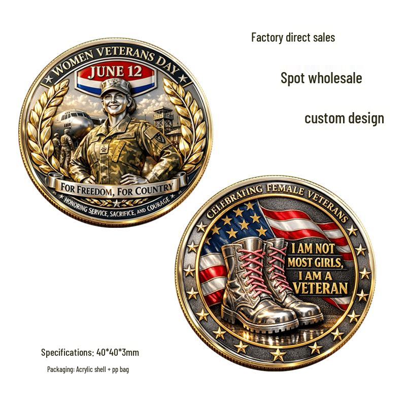 Female Veterans Commemorative Coin: US Military Medal Challenge Coin 40x40x3mm золотой