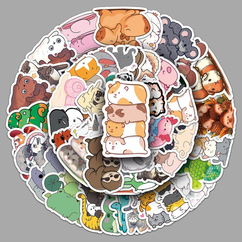 50 Stackable Cute Cartoon Animal Stickers - Waterproof for Decor, Journals, Thermos Cups