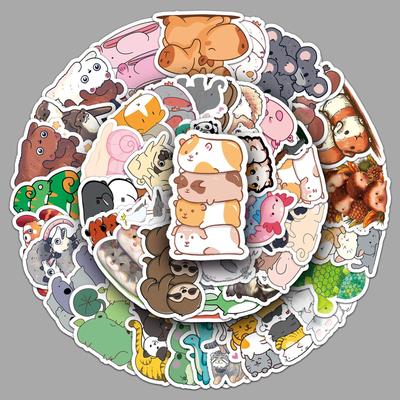 50 Stackable Cute Cartoon Animal Stickers - Waterproof for Decor, Journals, Thermos Cups