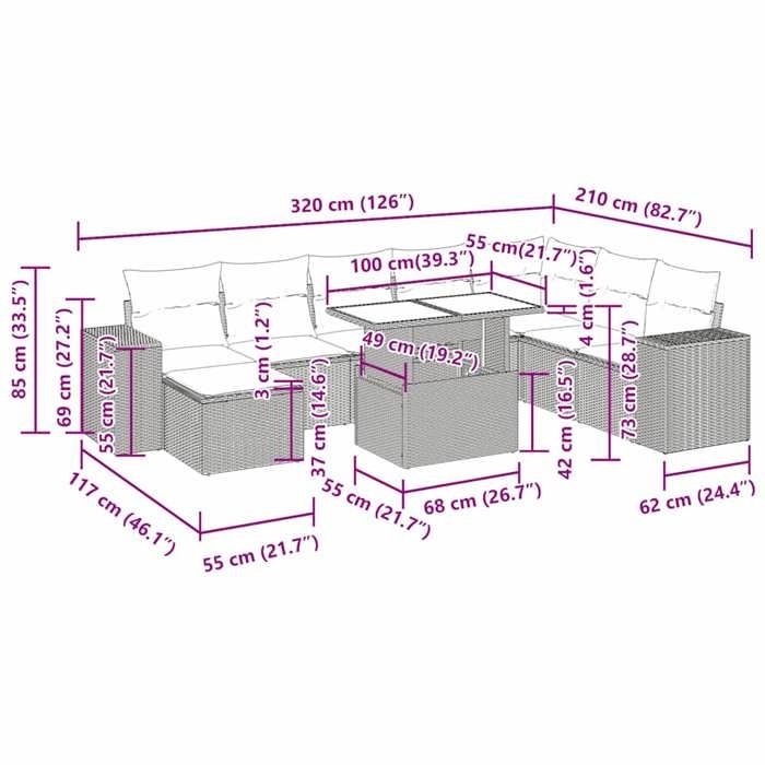 VidaXL Salon de jardin avec coussins 9 pcs gris résine tressée acacia 3326852