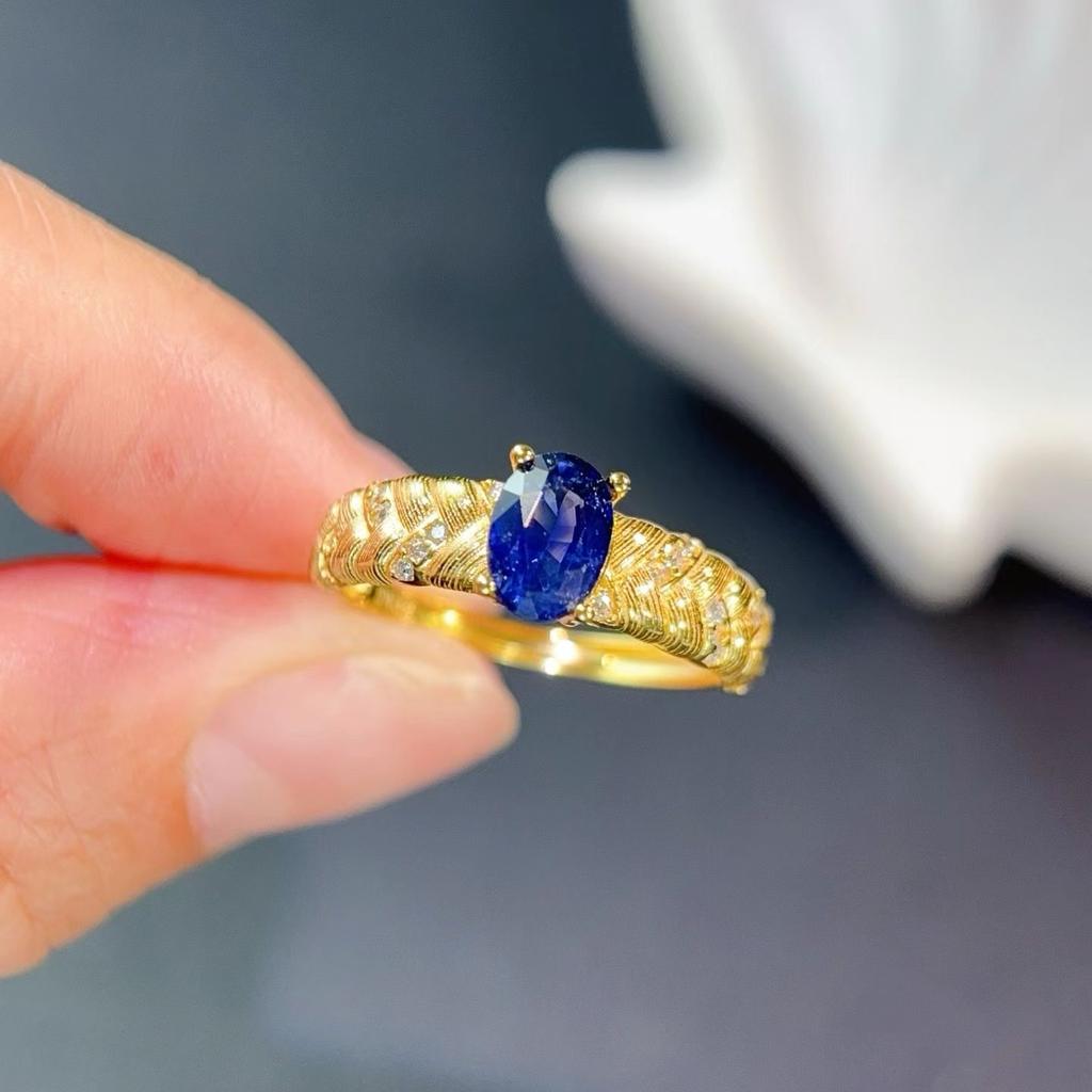 Genuine Natural Sapphire Ring with Jewelry Certificate 5mmx7mm 0.7ct Royal Blue Sapphire  CopperRing Gift for Women