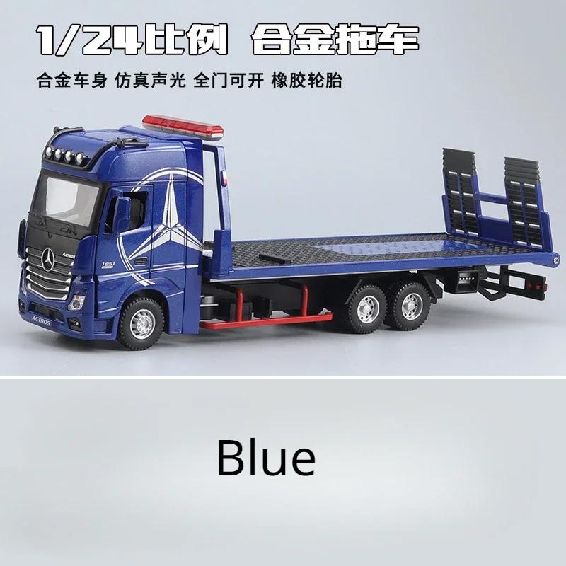 

1:24 Mercedes Benz Flatbed Trailer Truck Alloy Car Model Sound and Light Children s Toy Collectibles Birthday gift