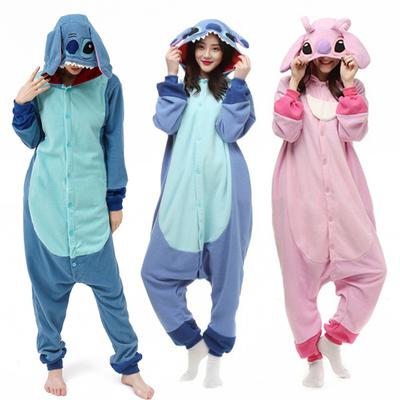 Damen-Schlafanzug mit Cartoon-Figuren, dicker Polarfleece, Knopfverschluss, tiefer Schritt, lange Ärmel, Kapuze mit Ohrendekor, Winter-Nachtwäsche, Party-Cosplay-Outfit