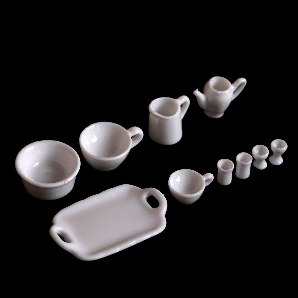 10Pcs Mini Ware Tea Set Dollhouse Miniature Dining Ware Tea Set Dish Cup Plate