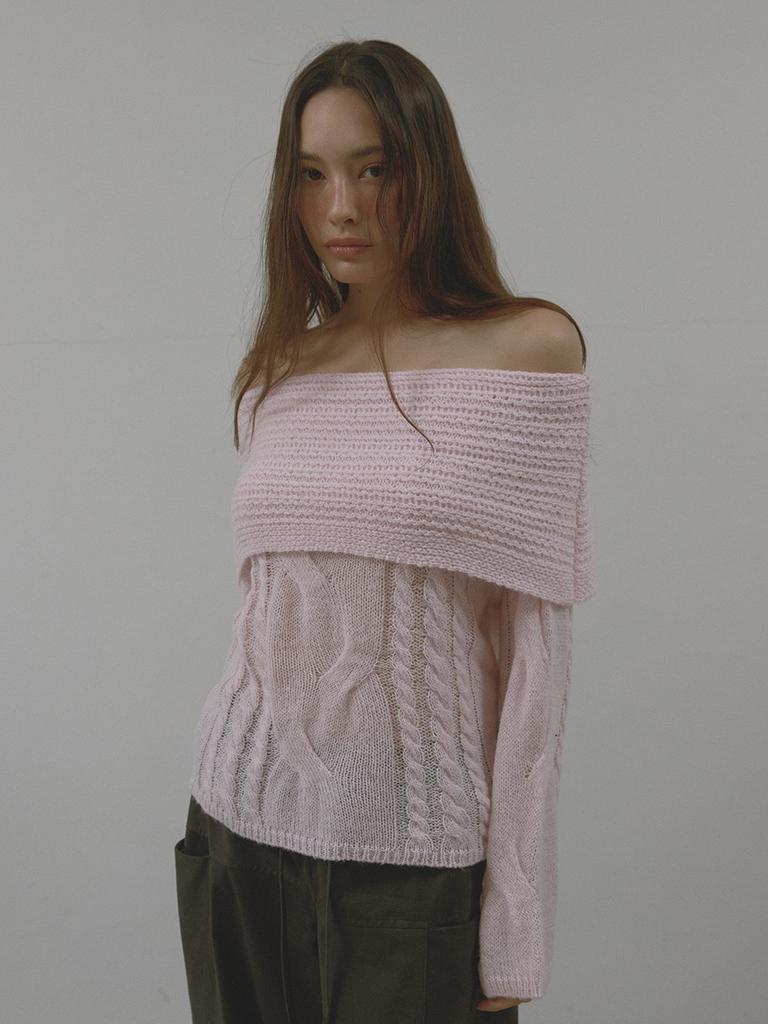 Asula Alpaca Twist Off Shoulder Knit (Pink)
