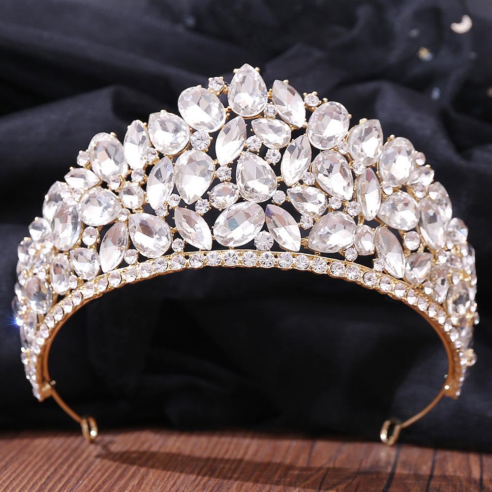 DIEZI New Baroque Korean Gold Color Crown Hair Accessories Luxury Crystal Tiara For Women Wedding Headdress Bridal Hair Zircon