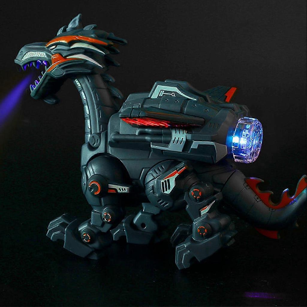 Electric Mechanical Dinosaur Toy With Sound Light Walking Toy Gifts For Boys Kids Spray Type Black