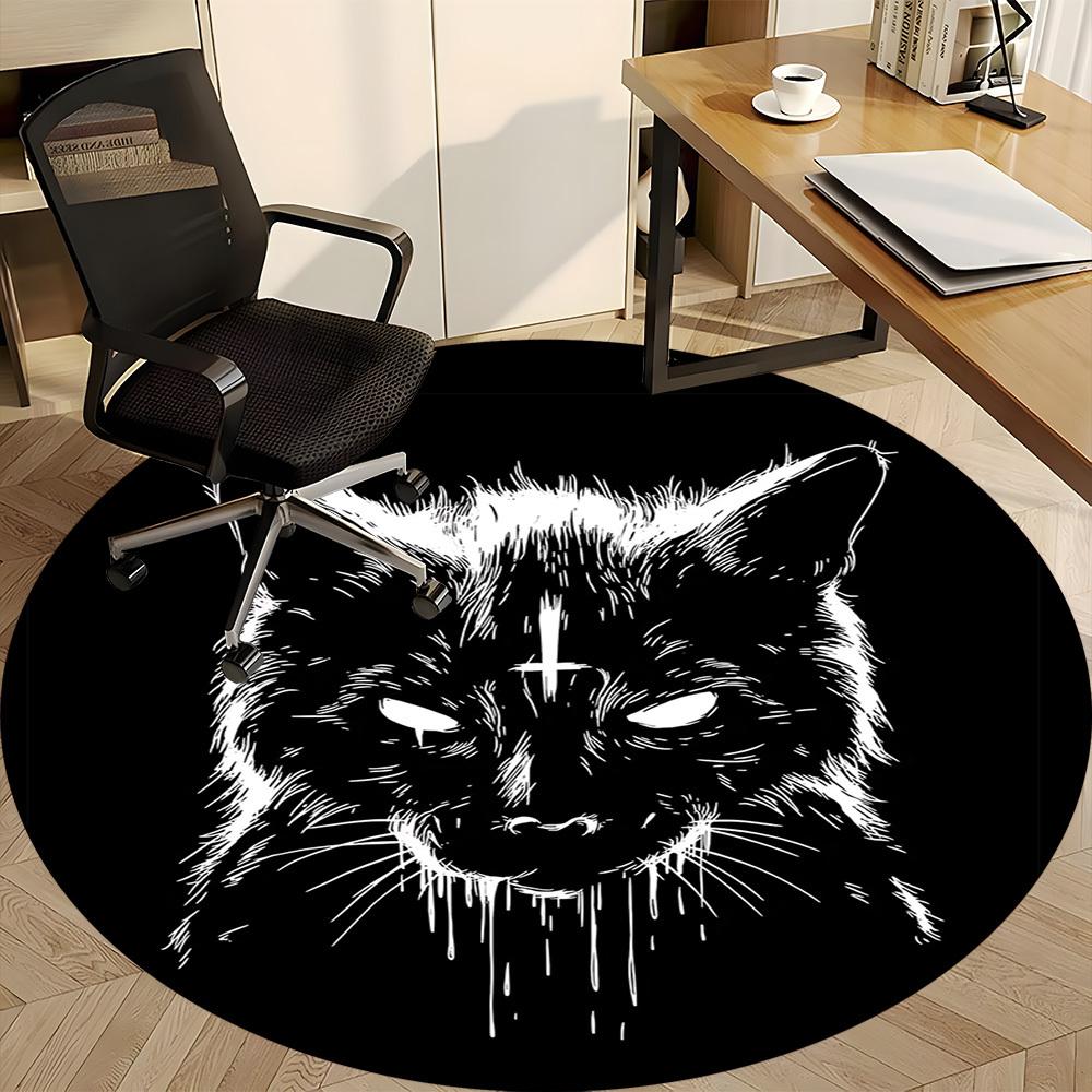 1pc Cat Cross Office Round Area Rug, Under Office Chairs Bedroom Living Room Home Decor, Room Deco, Available in Various Sizes