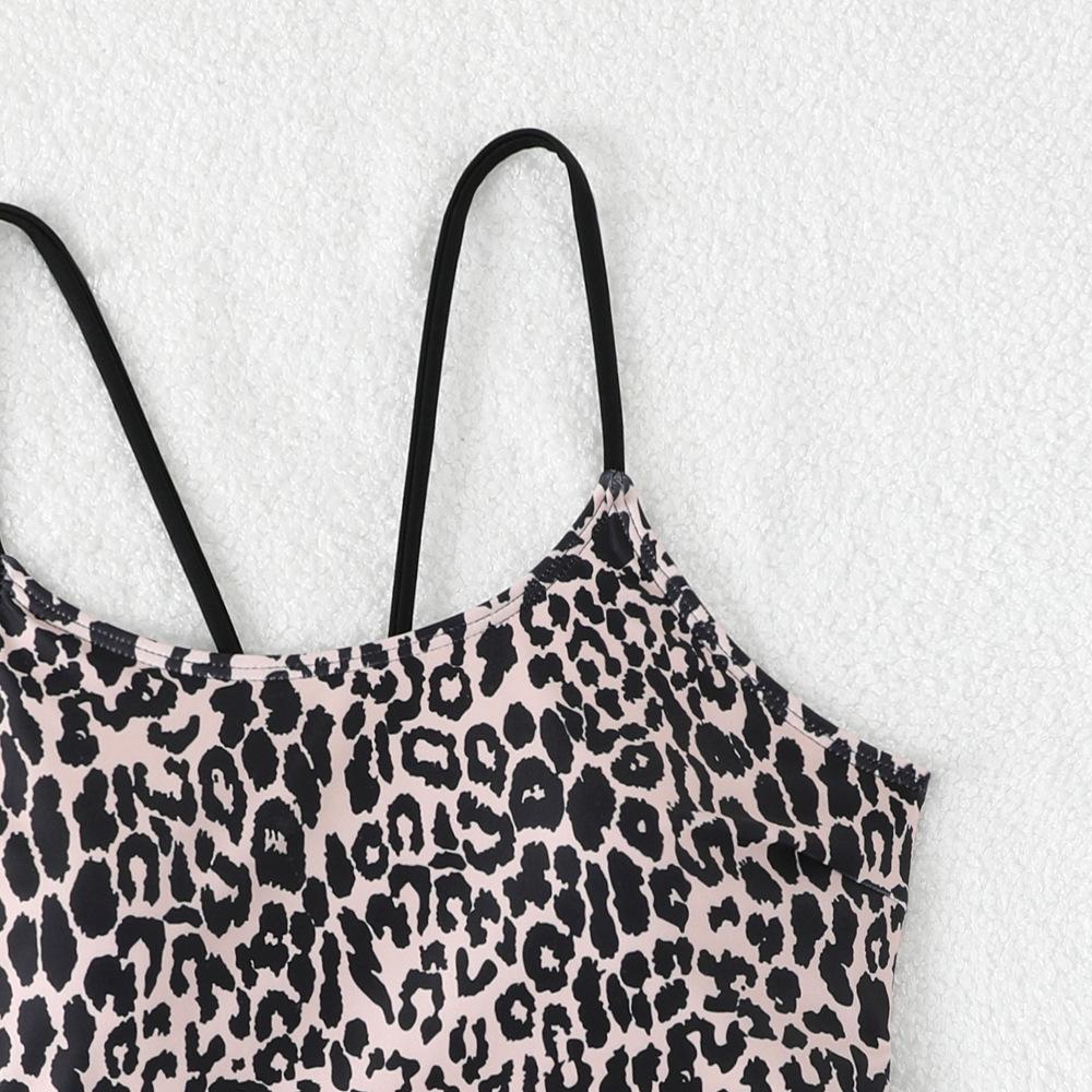 Fashion Pure Desire Leopard Print Bright Color Backless Bikini Swimsuit For Summer