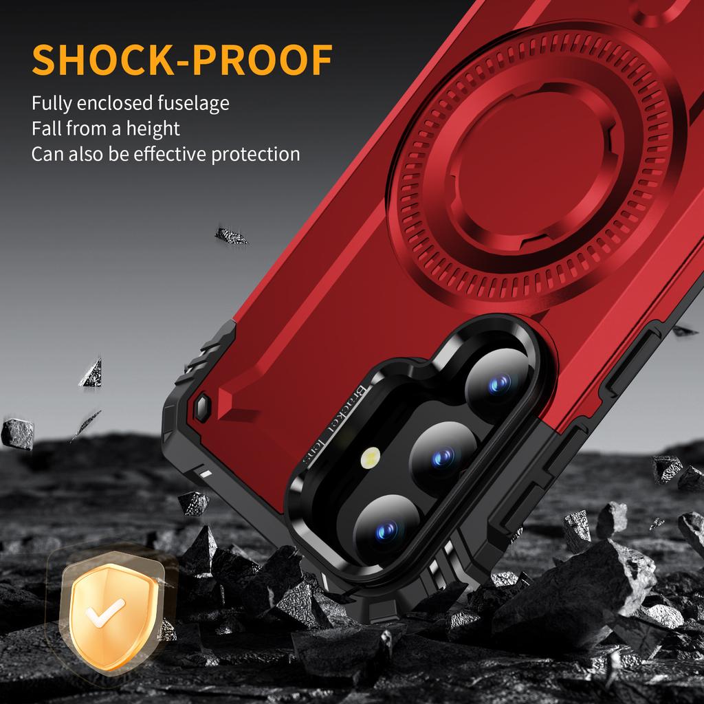 For Samsung Galaxy S25 Magnetic Case Lens Kickstand PC + TPU Shockproof Phone Cover