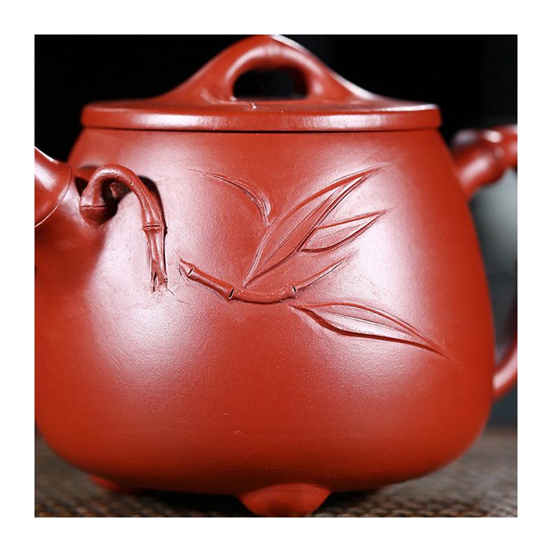 Yixing Zisha Da Hong Pao Bamboo Joint Teapot by Wang Guowang - Kung Fu Travel Tea Set.