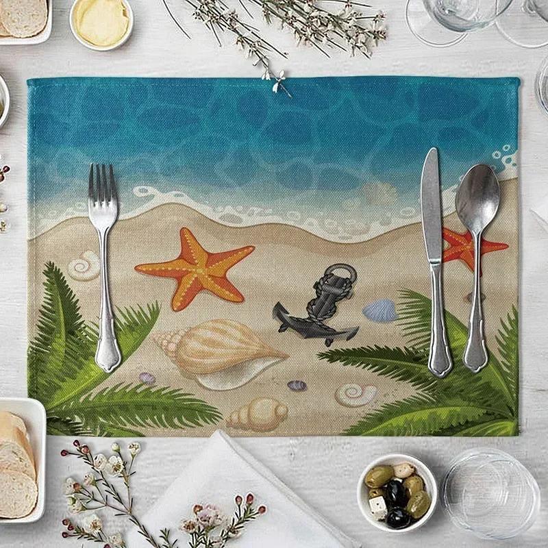1PC Table Mats for Dining  Seaside Beach Pattern  Placemat Coconut Tree Linen