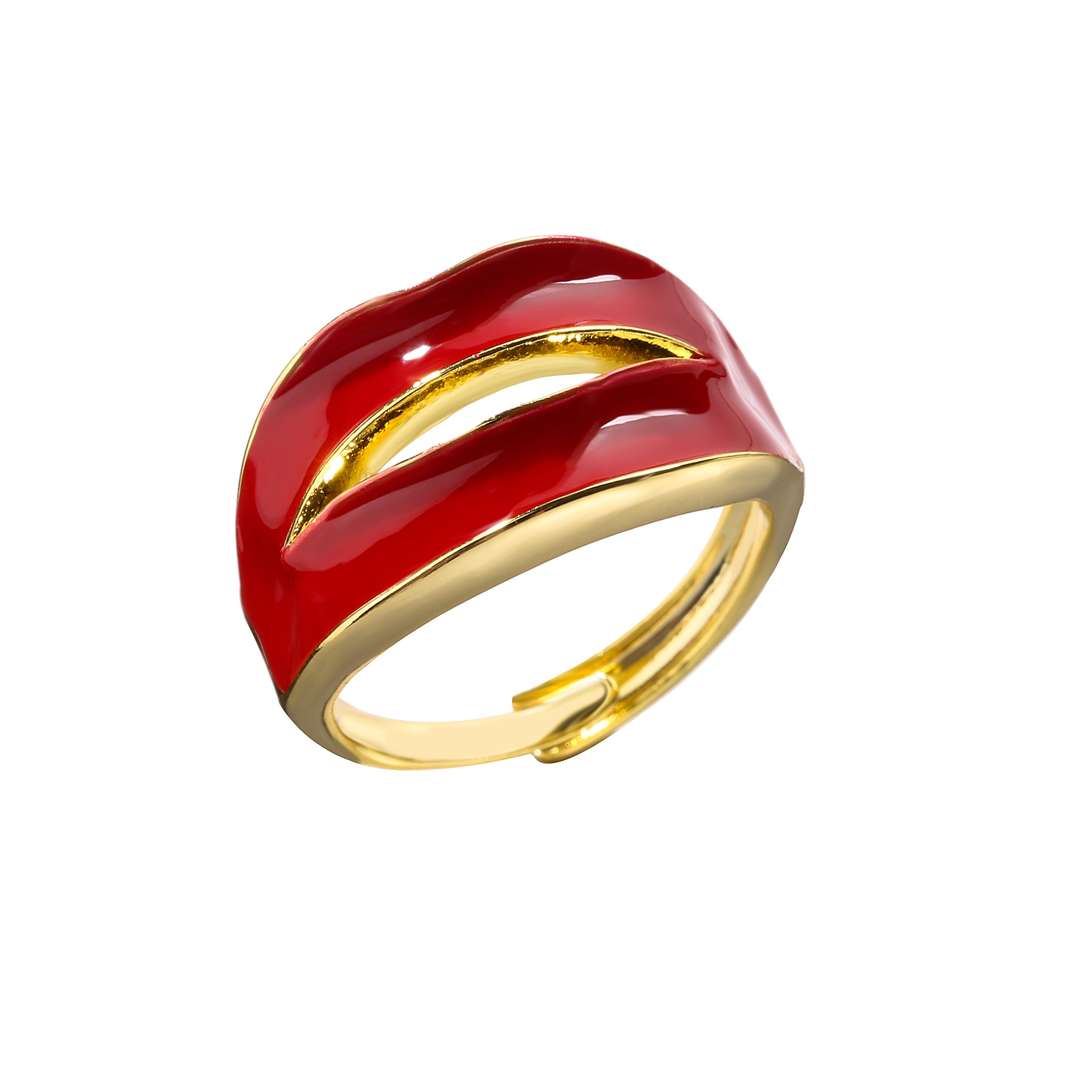 

HECHENG,Exaggerated Geometric Lips Multicolor Fashion Metal Drip Glazed Ring for Women Creative INS Fashion Jewlery Gifts красный