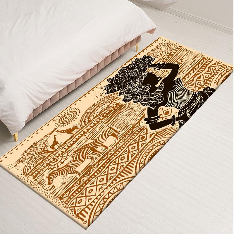 Ethnic Style Carpets for Living Room Bedroom Traditional African Woman Pattern Area Rugs Polyester Home Decoration Kitchen Mat